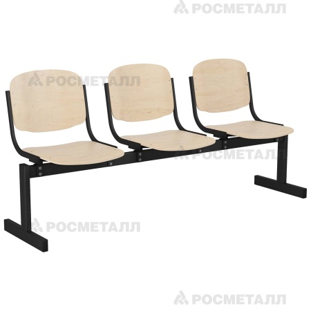 Блок стульев 3-местный жесткий, неоткидной Гнутоклееная фанера Фанера/лак