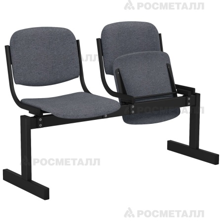 Блок стульев 2-местный мягкий, откидной Офисная ткань Серый (ткань)