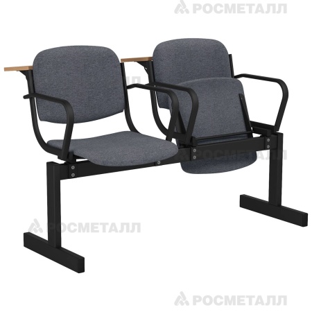Блок стульев 2-местный мягкий, откидной, с подлокотниками, лекционный Офисная ткань Серый (ткань)