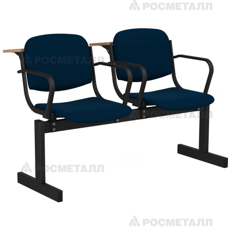 Блок стульев 2-местный мягкий, не откидной, лекционный Флок Синий (флок)