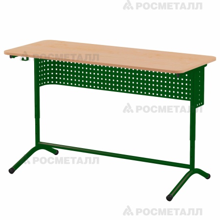 Стол ученический 2-местный регулируемый на каркасе «ДУГА»  с перфорацией (ЛДСП 22 мм) ЛДСП Ольха Зеленый 5-7
