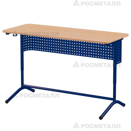 Стол ученический 2-местный регулируемый на каркасе «ДУГА»  с перфорацией (ЛДСП 16 мм) ЛДСП Ольха Синий 4-6
