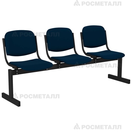 Блок стульев 3-местный мягкий, неоткидной Флок Синий (флок)