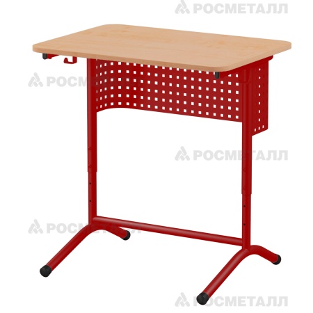 Стол ученический 1-местный регулируемый на каркасе «ДУГА»  с перфорацией (ЛДСП 22 мм) ЛДСП Ольха Красный 5-7