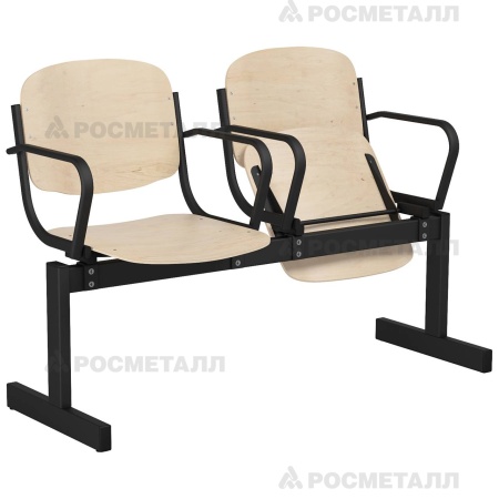 Блок стульев 2-местный жесткий, откидной с подлокотниками Гнутоклееная фанера Фанера/лак