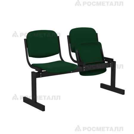 Блок стульев 2-местный мягкий, откидной Флок Зеленый (флок)