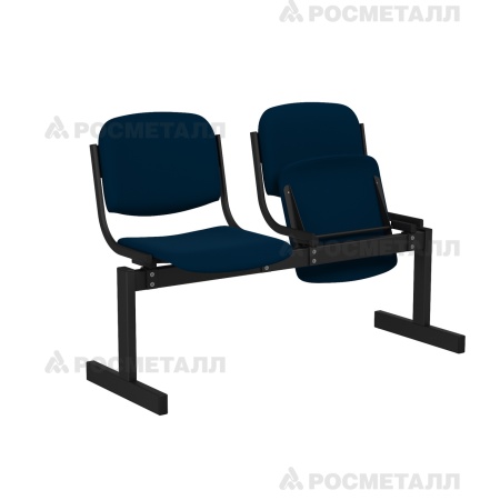 Блок стульев 2-местный мягкий, откидной Флок Синий (флок)