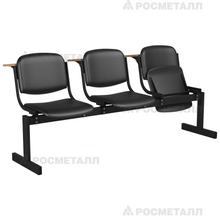 Блок стульев 3-местный мягкий, откидной, лекционный Кожзаменитель Черный