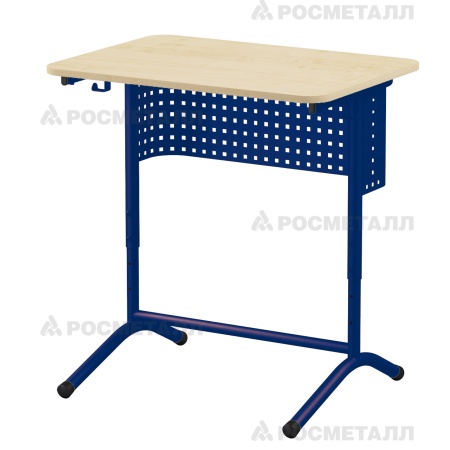 Стол ученический 1-местный регулируемый на каркасе «ДУГА»  с перфорацией (ЛДСП 16 мм) ЛДСП Клен Синий 4-6