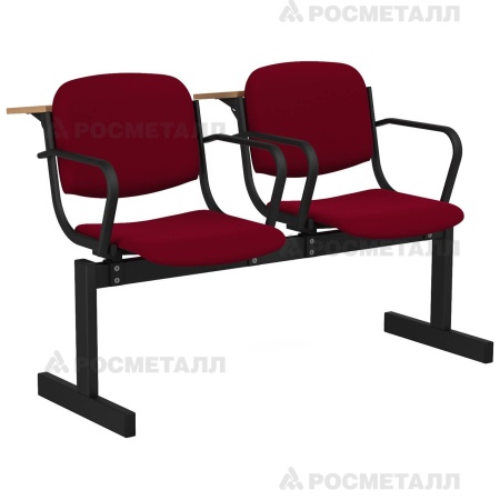 Блок стульев 2-местный мягкий, не откидной, лекционный Флок Бордо (флок)