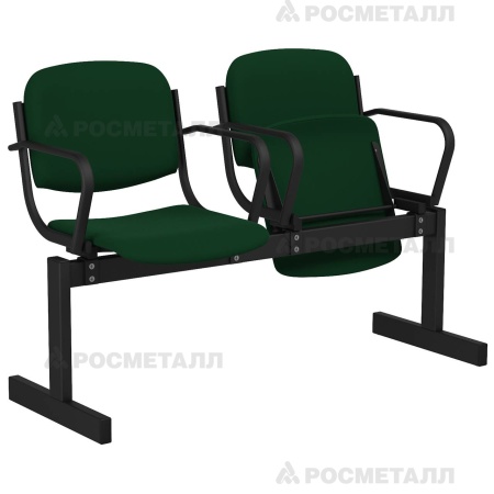 Блок стульев 2-местный мягкий, откидной, с подлокотниками Флок Зеленый (флок)