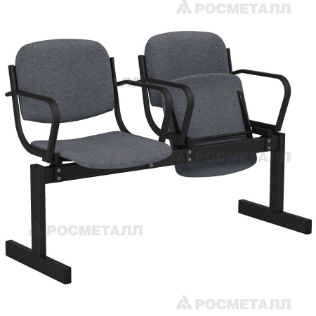 Блок стульев 2-местный мягкий, откидной, с подлокотниками Офисная ткань Серый (ткань)