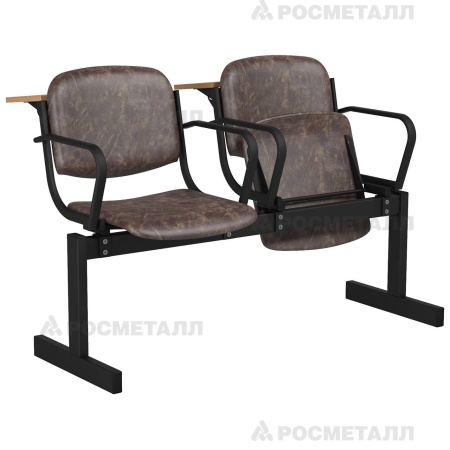 Блок стульев 2-местный мягкий, откидной, с подлокотниками, лекционный Кожзаменитель Желтый