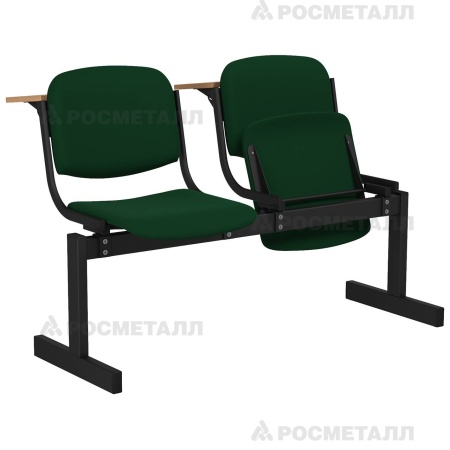 Блок стульев 2-местный мягкий, откидной, лекционный Флок Зеленый (флок)