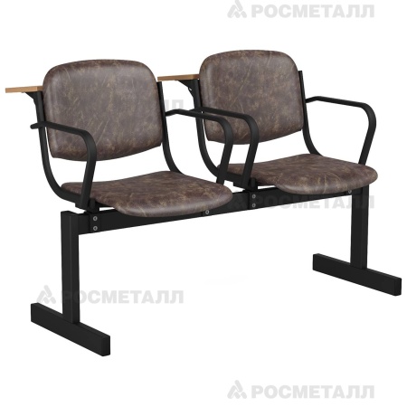 Блок стульев 2-местный мягкий, не откидной, лекционный Кожзаменитель Желтый