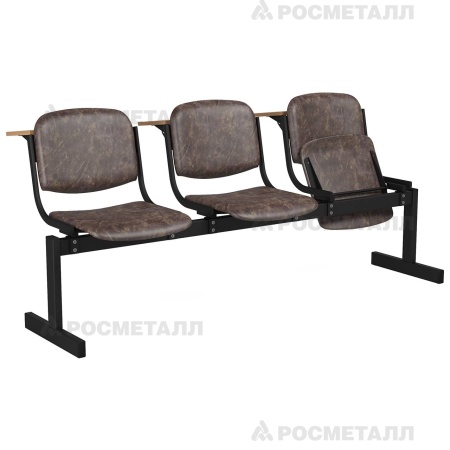 Блок стульев 3-местный мягкий, откидной, лекционный Кожзаменитель Желтый