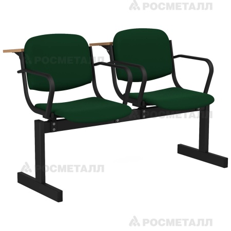 Блок стульев 2-местный мягкий, не откидной, лекционный Флок Зеленый (флок)