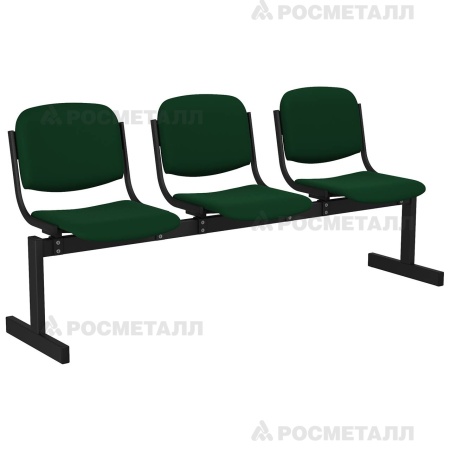 Блок стульев 3-местный мягкий, неоткидной Флок Зеленый (флок)
