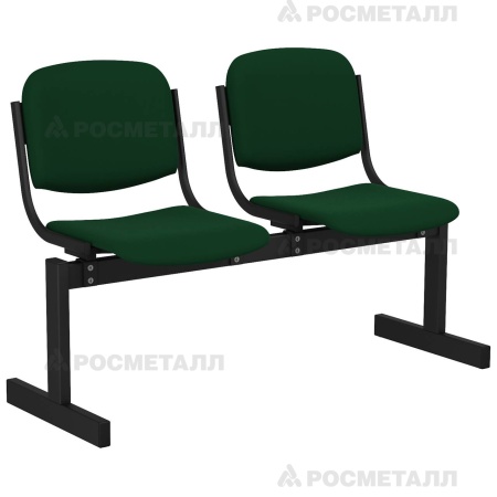 Блок стульев 2-местный мягкий, неоткидной Флок Зеленый (флок)