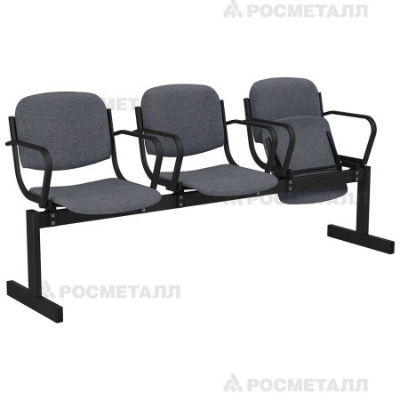 Блок стульев 3-местный мягкий, откидной, с подлокотниками Офисная ткань Серый (ткань)