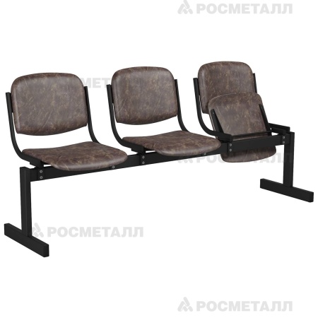 Блок стульев 3-местный мягкий, откидной Кожзаменитель Серый