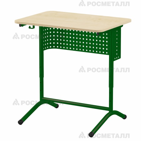 Стол ученический 1-местный регулируемый на каркасе «ДУГА»  с перфорацией (ЛДСП 22 мм) ЛДСП Клен Зеленый 5-7