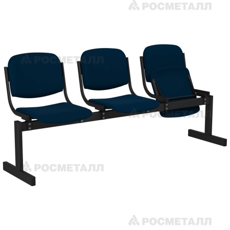 Блок стульев 3-местный мягкий, откидной Флок Синий (флок)