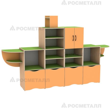 Стеллаж для Игрушек "Мореход" (Подставка для игрушек и пособий П1) ЛДСП Манго/Зеленый