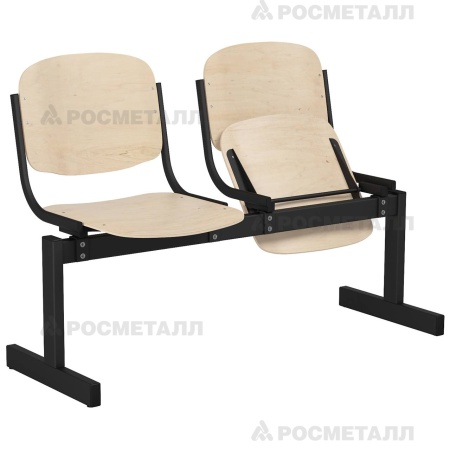 Блок стульев 2-местный жесткий, откидной Гнутоклееная фанера Фанера/лак