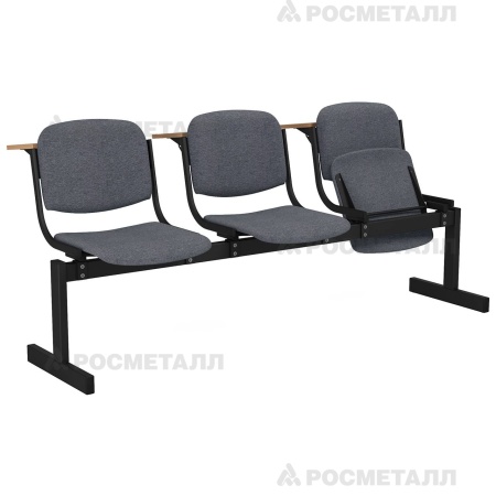 Блок стульев 3-местный мягкий, откидной, лекционный Офисная ткань Синий (ткань)