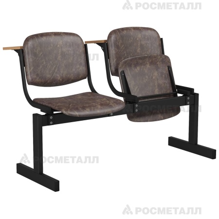 Блок стульев 2-местный мягкий, откидной, лекционный Кожзаменитель Серый
