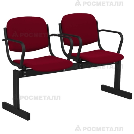 Блок стульев 2-местный мягкий, не откидной, с подлокотниками Флок Бордо (флок)
