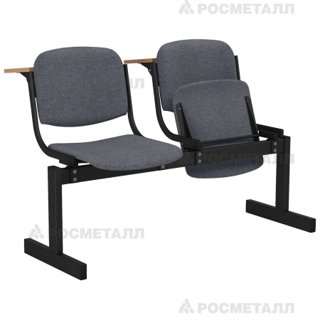 Блок стульев 2-местный мягкий, откидной, лекционный Офисная ткань Серый (ткань)