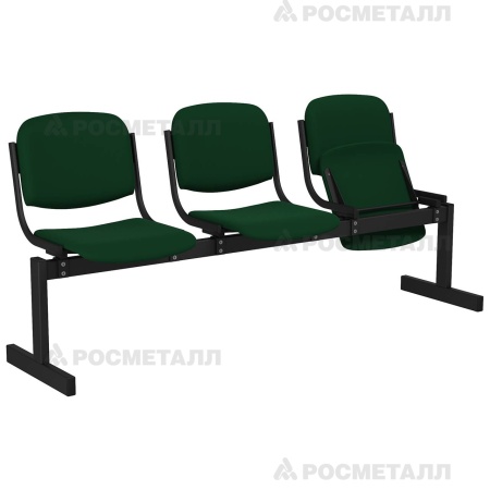 Блок стульев 3-местный мягкий, откидной Флок Зеленый (флок)