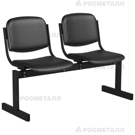 Блок стульев 2-местный мягкий, неоткидной Кожзаменитель Серый
