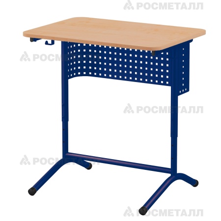 Стол ученический 1-местный регулируемый на каркасе «ДУГА»  с перфорацией (ЛДСП 16 мм) ЛДСП Ольха Синий 4-6