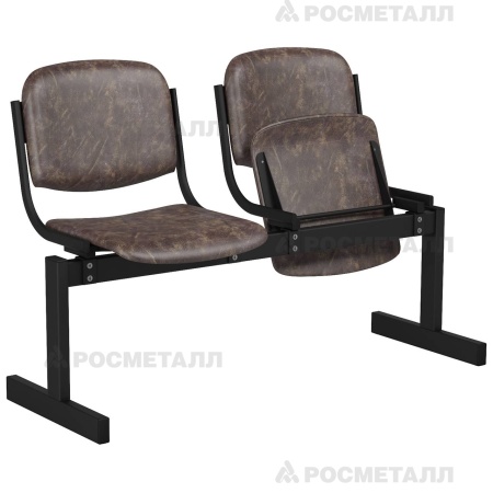 Блок стульев 2-местный мягкий, откидной Кожзаменитель Коричневый