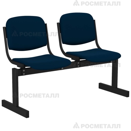 Блок стульев 2-местный мягкий, не откидывающиеся сиденья Флок Синий (флок)