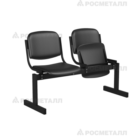 Блок стульев 2-местный мягкий, откидной Кожзаменитель Черный
