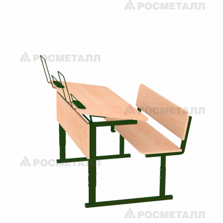 Парта 2-местная регулируемая по высоте и наклону столешницы 0-10° на прямоугольной трубе ЛДСП Ольха Зеленый 2-4