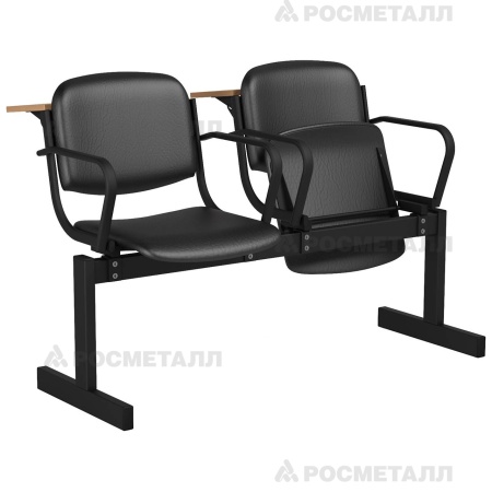 Блок стульев 2-местный мягкий, откидной, с подлокотниками, лекционный Кожзаменитель Красный